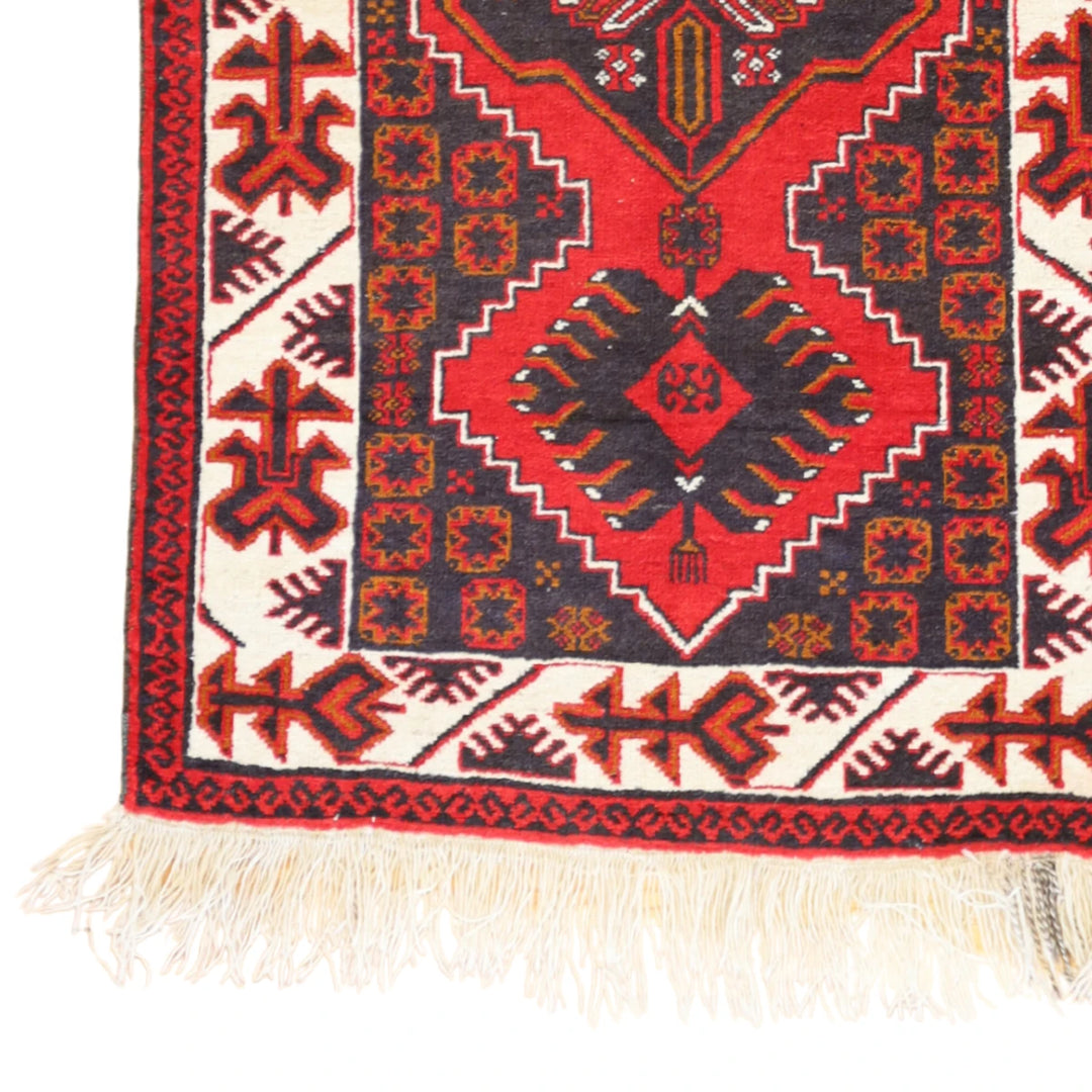 3'0" x 5'0" RED AND BEIGE TRIBAL GEOMETRIC TURKISH RUG