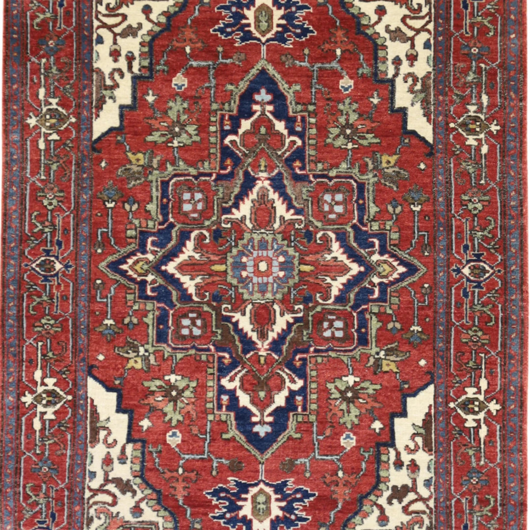 3'3" x 5'3" RED AND RED SERAPI GEOMETRIC INDIAN RUG