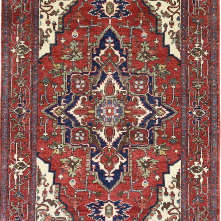 3'3" x 5'3" RED AND RED SERAPI GEOMETRIC INDIAN RUG