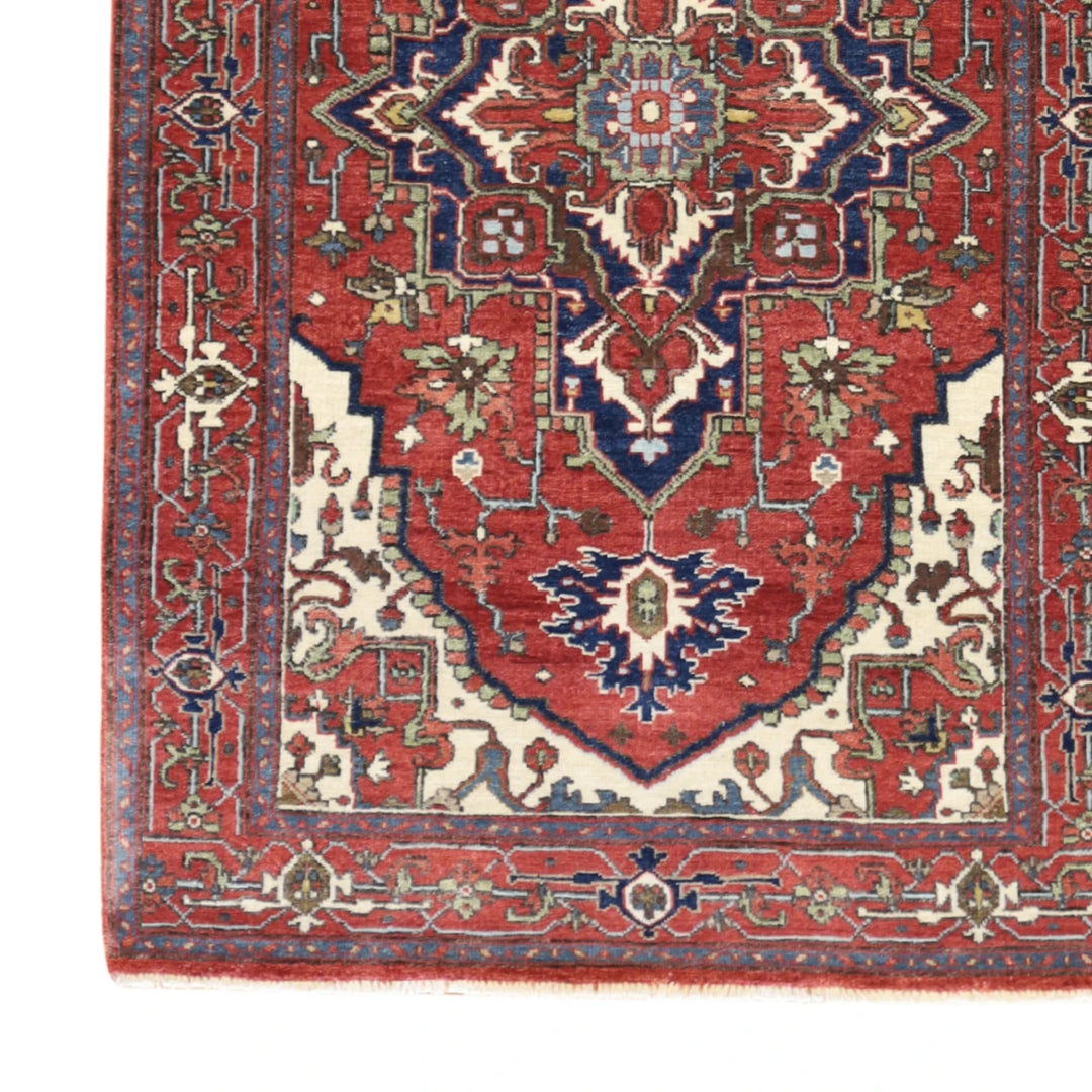 3'3" x 5'3" RED AND RED SERAPI GEOMETRIC INDIAN RUG