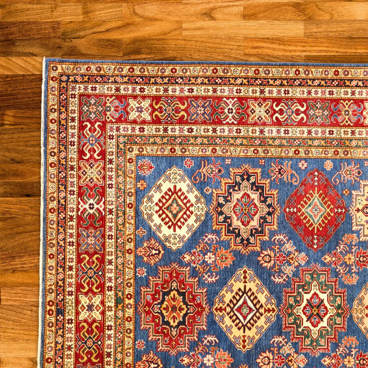 9'0" x 12'6" BLUE AND RED KAZAK PAKISTAN GEOMETRIC