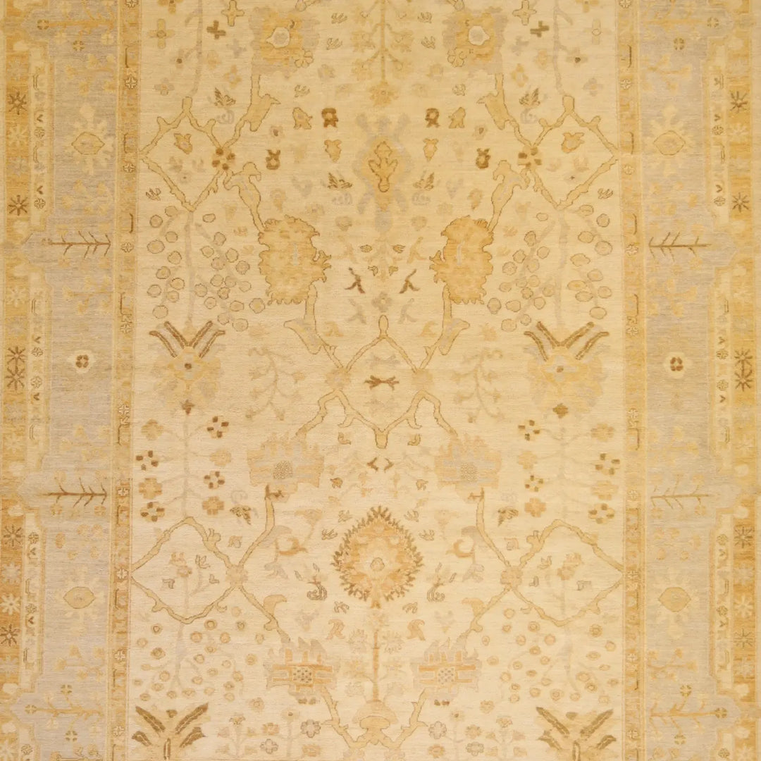 8'8" x 12'1" BEIGE AND GRAY PESHAWAR GEOMETRIC PAKISTANI RUG