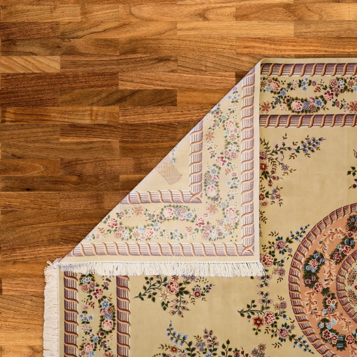 8'7" x 11'7" BEIGE AND BROWN EUROPEAN PAKISTANI FLORAL RUG