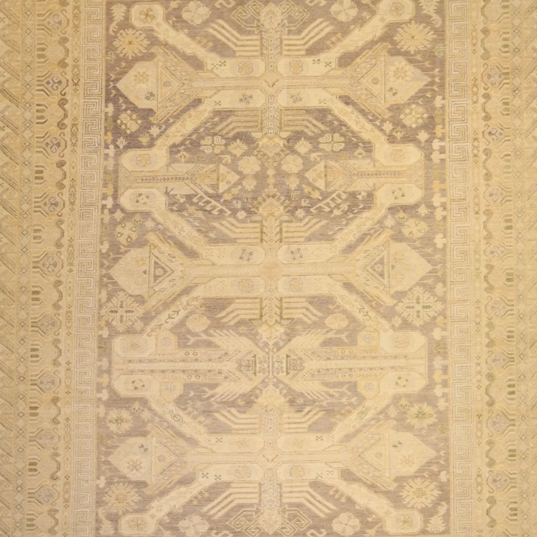 8'9" x 11'10" TAUPE AND MULTICOLOR GEOMETRIC PESHAWAR PAKISTANI RUG