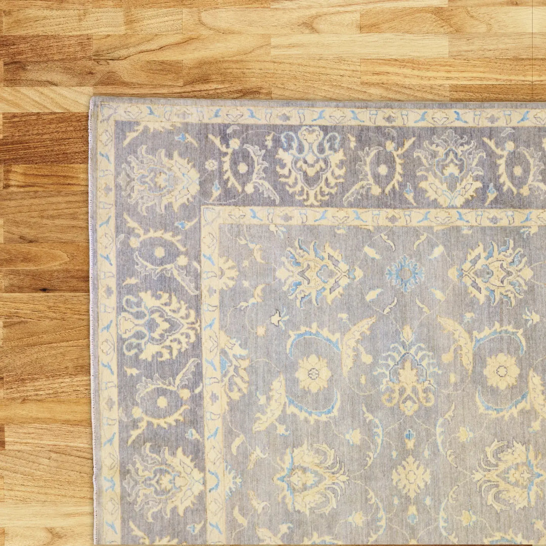 9'0" x 11'10" SILVER AND GRAY PESHAWAR FLORAL PAKISTANI RUG