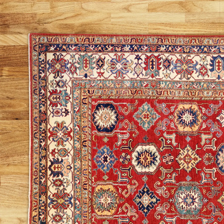 8'10" x 12'6" RED AND BEIGE KAZAK GEOMETRIC PAKISTANI RUG