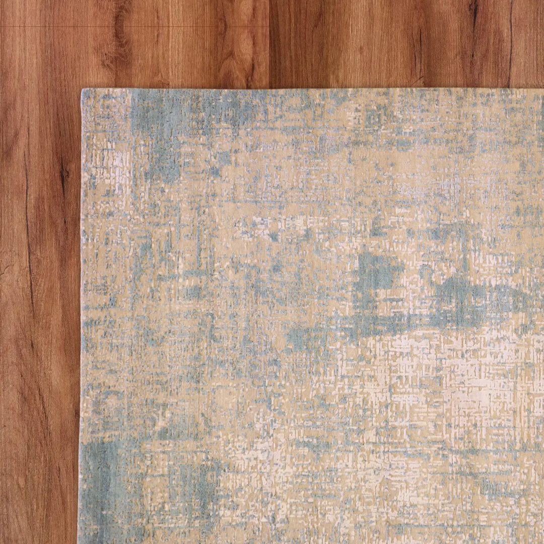 9'1" x 12'2" GRAY AND AQUA MODERN INDIA