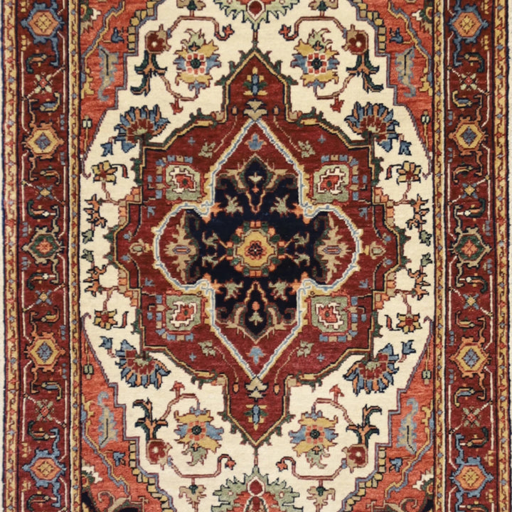 3'0" x 5'3" BEIGE AND RED SERAPI GEOMETRIC INDIAN RUG