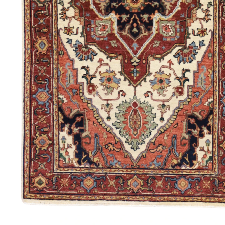 3'0" x 5'3" BEIGE AND RED SERAPI GEOMETRIC INDIAN RUG
