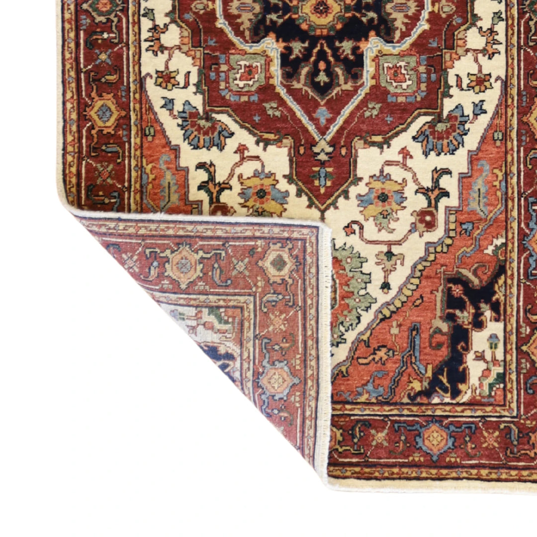 3'0" x 5'3" BEIGE AND RED SERAPI GEOMETRIC INDIAN RUG