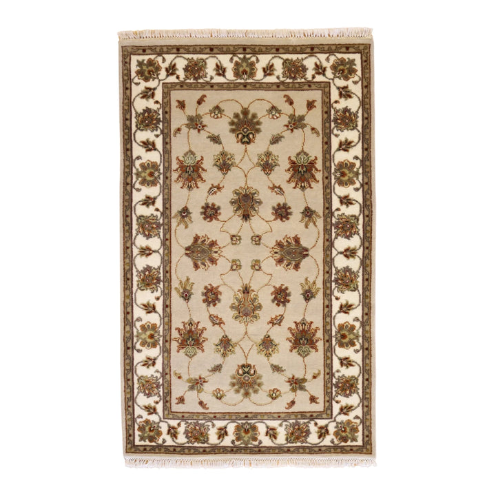 3'3" x 5'3" BEIGE AND IVORY JAIPUR FLORAL INDIAN RUG