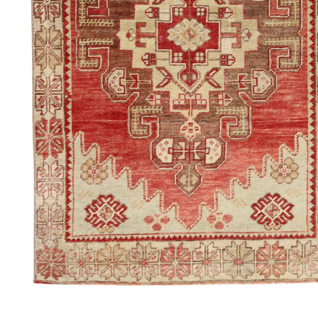 3'2" x 4'8" RED AND BEIGE ANATOLIA GEOMETRIC TURKISH RUG