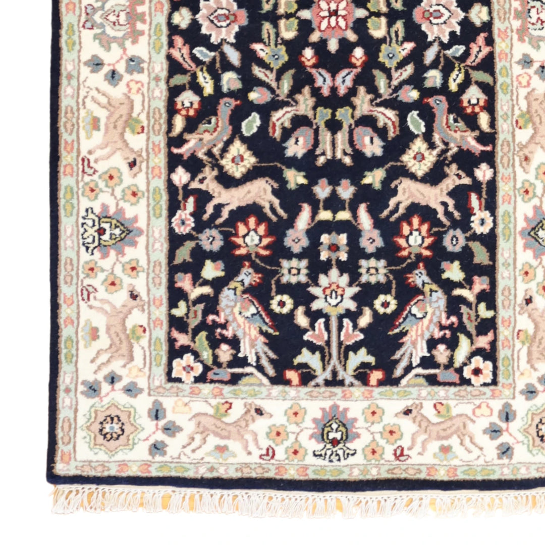3'0" x 5'0" NAVY AND WHITE TABRIZ TABATABAII INDIAN RUG