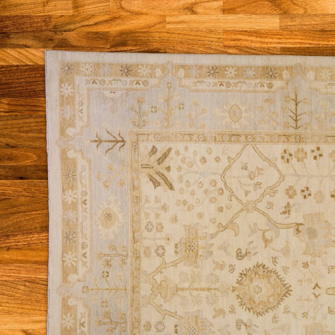 8'8" x 12'1" BEIGE AND GRAY PESHAWAR GEOMETRIC PAKISTANI RUG