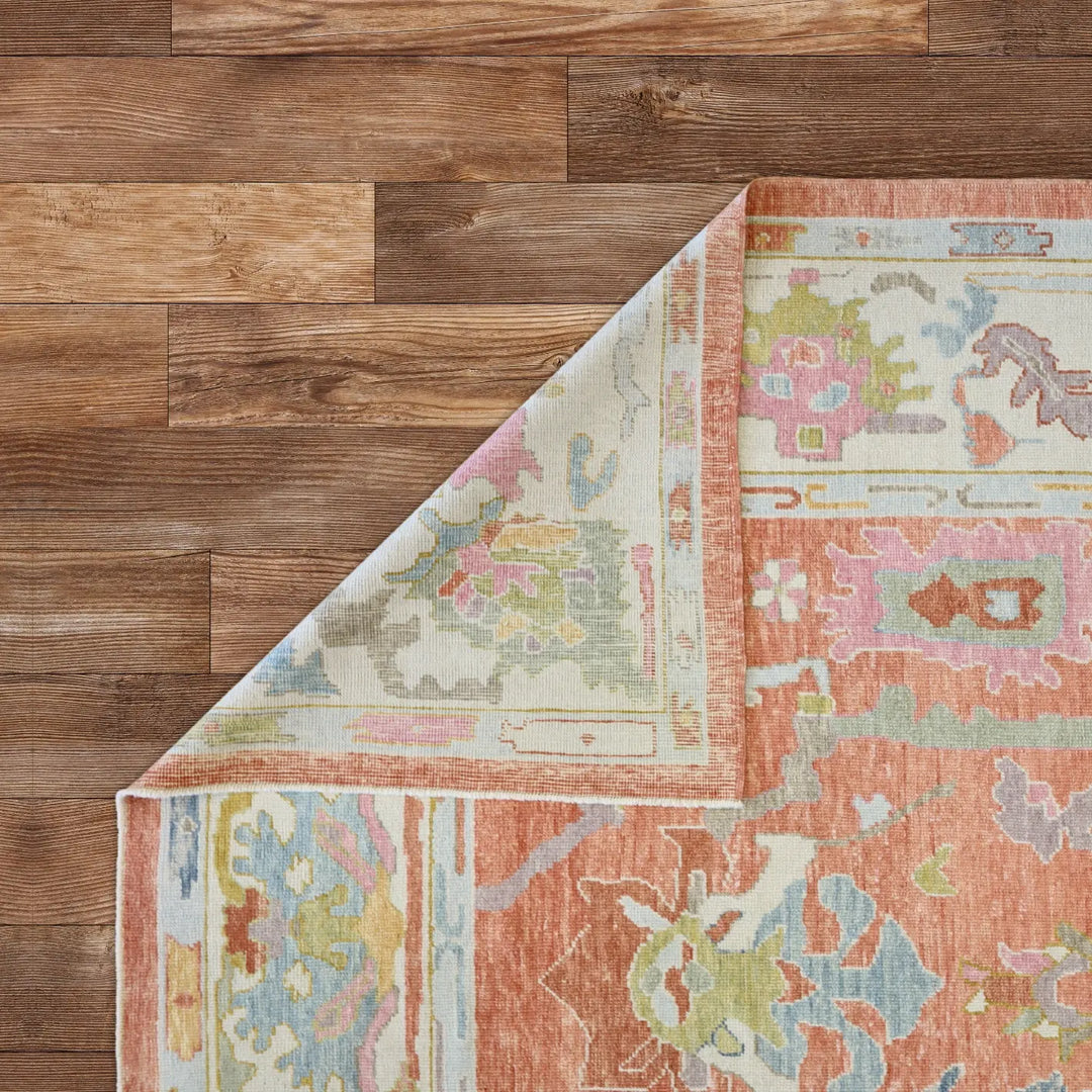 9'2" x 12'5" SALMON AND BEIGE OUSHAK GEOMETRIC TURKISH RUG