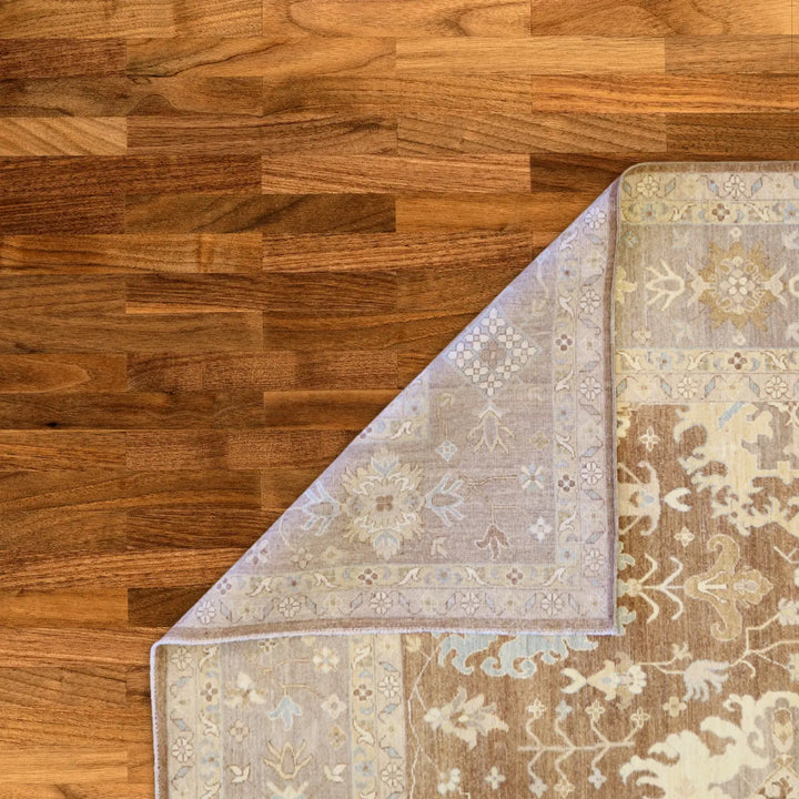 9'0" x 12'1" BROWN AND TAUPE PESHAWAR GEOMETRIC PAKISTANI RUG