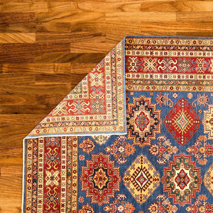 9'0" x 12'6" BLUE AND RED KAZAK PAKISTAN GEOMETRIC