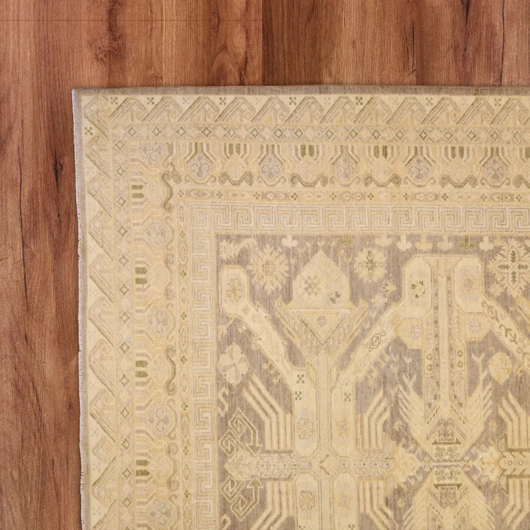 8'9" x 11'10" TAUPE AND MULTICOLOR GEOMETRIC PESHAWAR PAKISTANI RUG