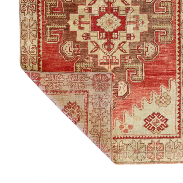 3'2" x 4'8" RED AND BEIGE ANATOLIA GEOMETRIC TURKISH RUG