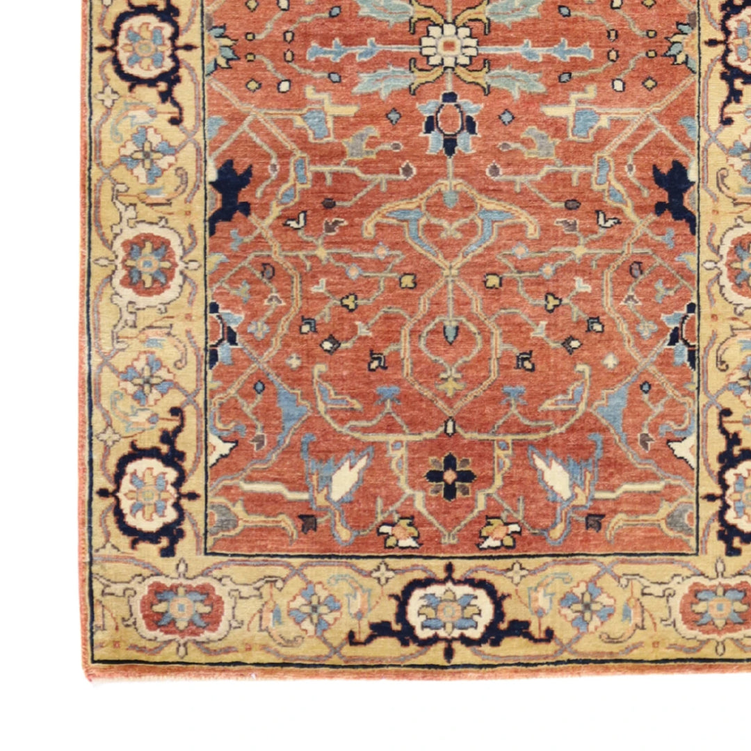 3'0" x 5'2" ORANGE AND GOLD SERAPI GEOMETRIC INDIAN RUG
