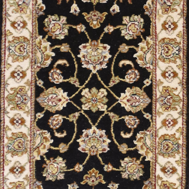 2'0" x 3'0" BLACK AND IVORY JAIPUR FLORAL INDIAN RUG