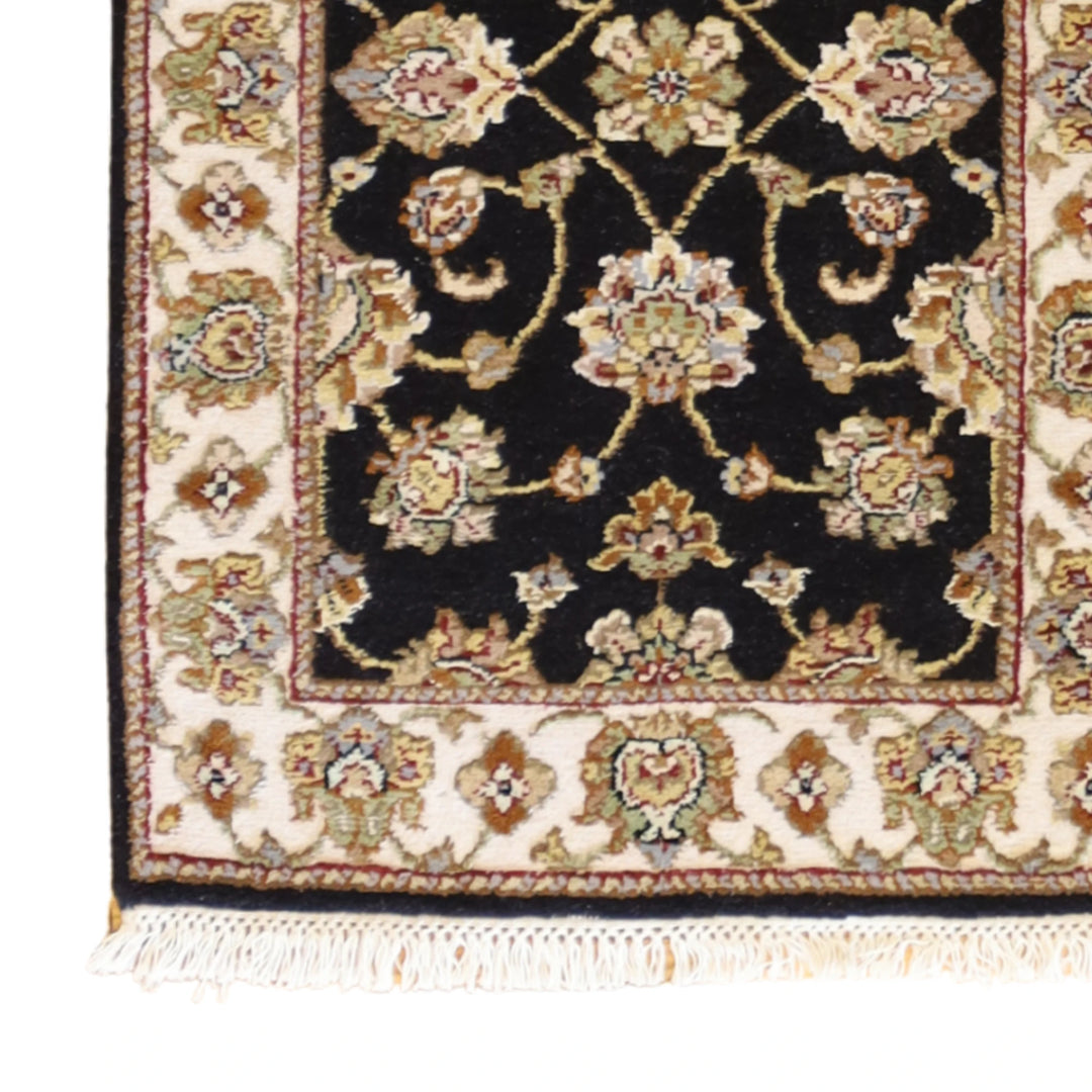 2'0" x 3'0" BLACK AND IVORY JAIPUR FLORAL INDIAN RUG