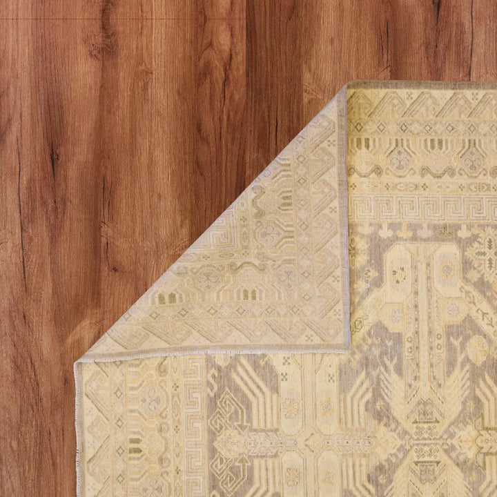 8'9" x 11'10" TAUPE AND MULTICOLOR GEOMETRIC PESHAWAR PAKISTANI RUG