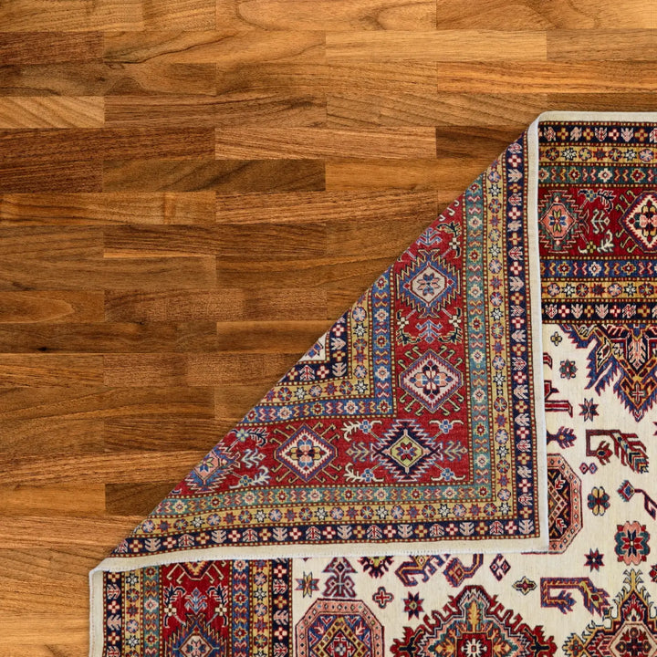 9'0" x 12'4" BEIGE AND RED KAZAK GEOMETRIC PAKISTANI RUG
