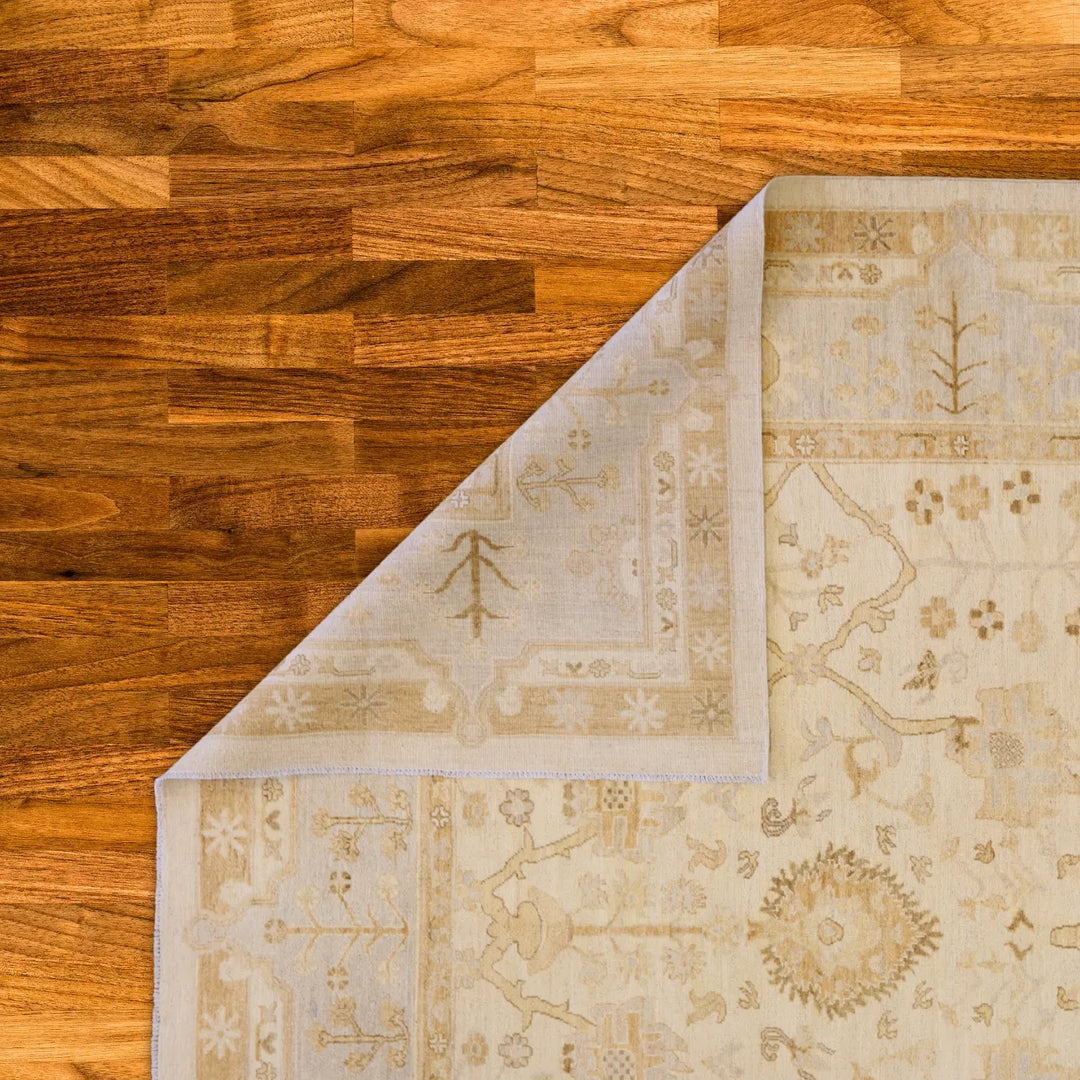 8'8" x 12'1" BEIGE AND GRAY PESHAWAR GEOMETRIC PAKISTANI RUG
