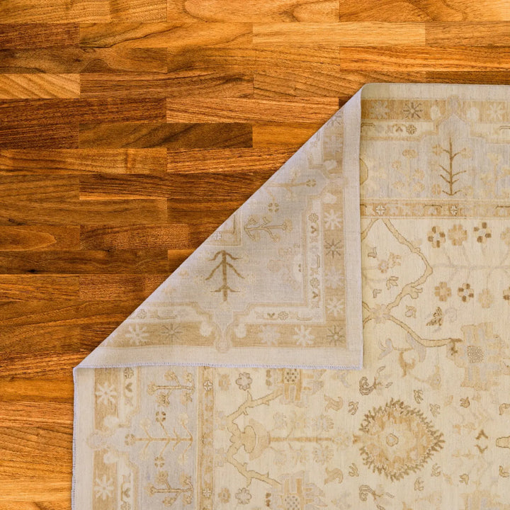8'8" x 12'1" BEIGE AND GRAY PESHAWAR GEOMETRIC PAKISTANI RUG