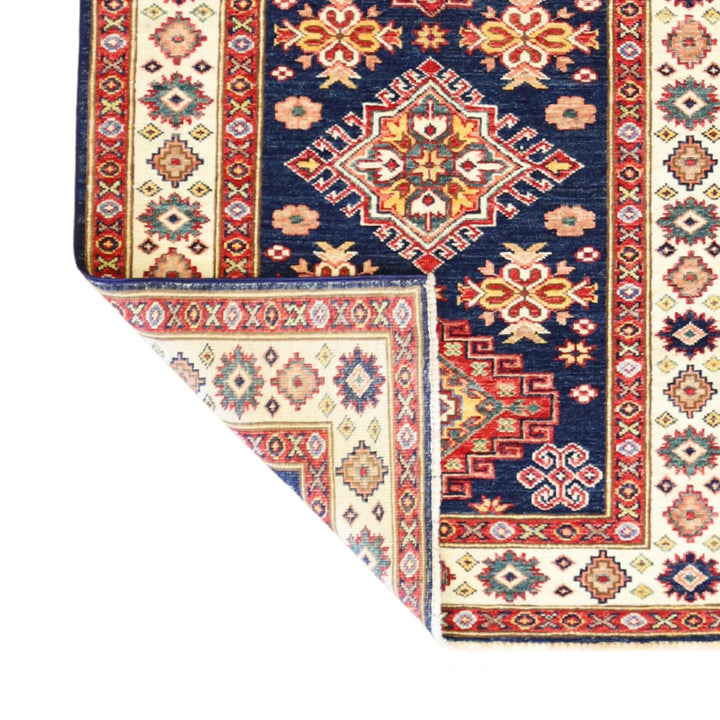 3'0" x 4'1" NAVY AND IVORY KAZAK GEOMETRIC PAKISTANI RUG