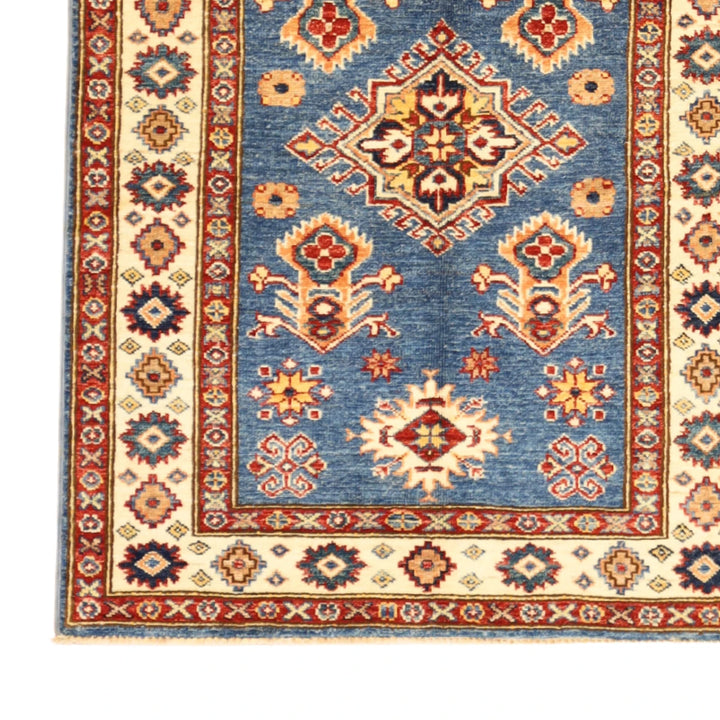 2'11" x 4'0" BLUE AND IVORY KAZAK GEOMETRIC PAKISTANI RUG