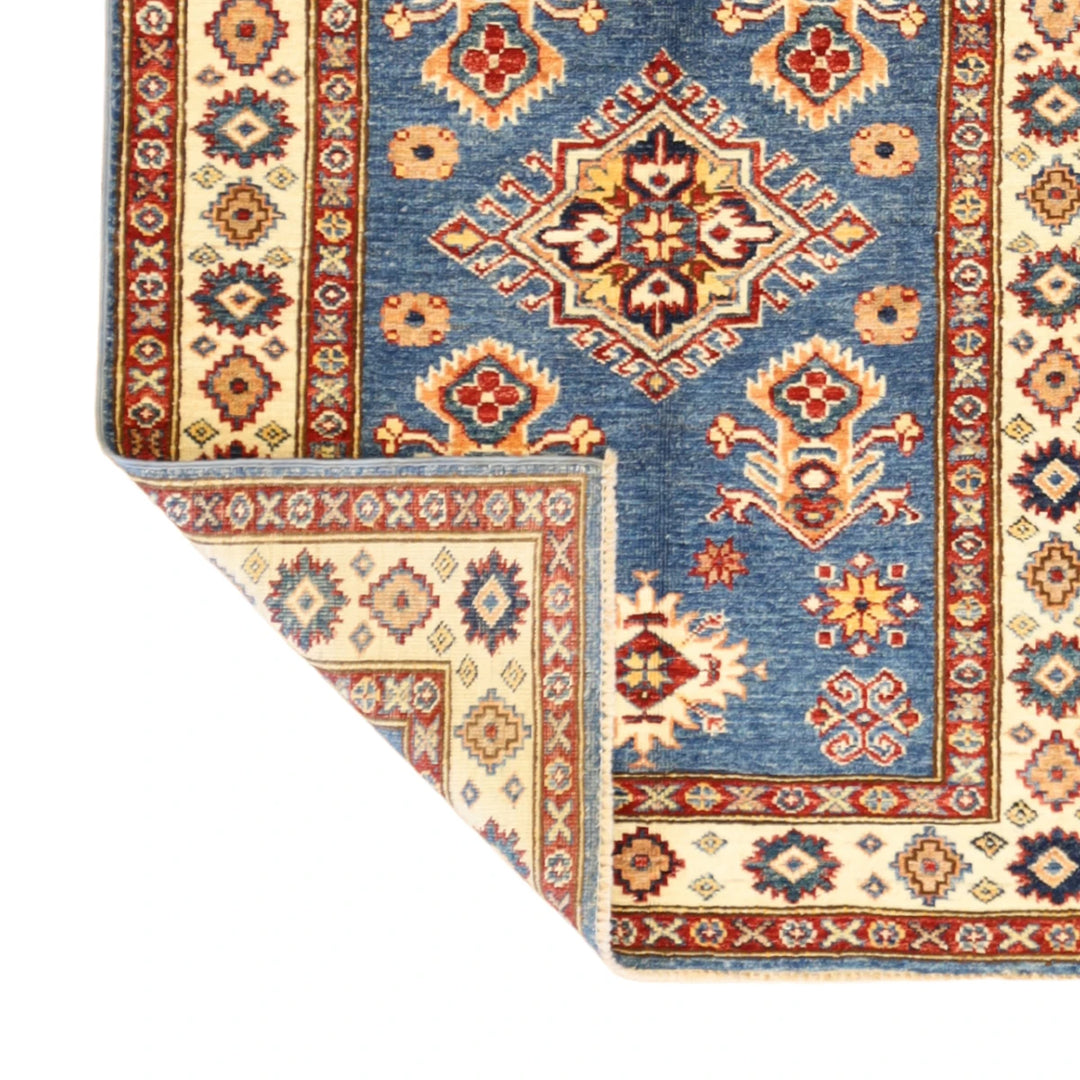 2'11" x 4'0" BLUE AND IVORY KAZAK GEOMETRIC PAKISTANI RUG