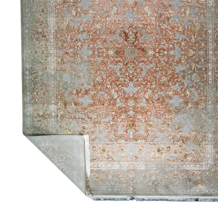 9' 10" x 13' 1" - RED AND BEIGE MACHINE MADE FLORAL TURKISH RUG ( 300 x 399 CM )