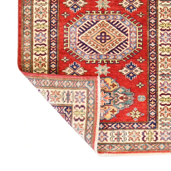 2'9" x 3'10" RED AND IVORY KAZAK GEOMETRIC PAKISTANI RUG