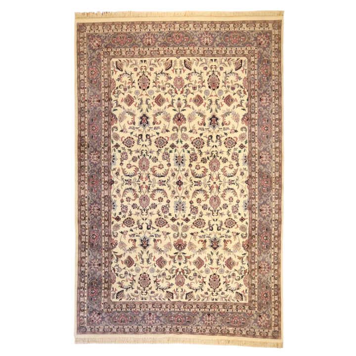 9'   7" x  14'   9" WHITE AND BLUE KASHAN FLORAL INDIAN RUG