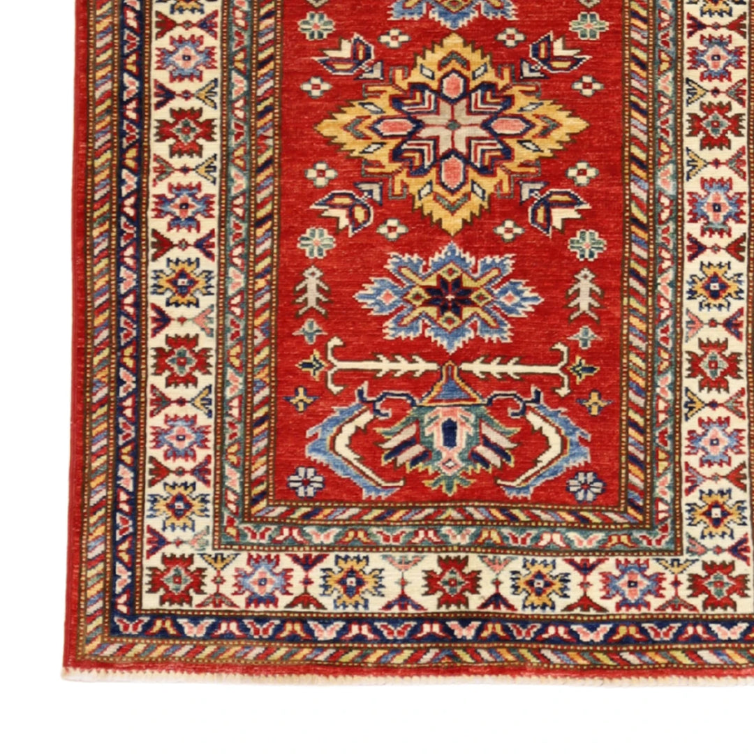 2'8" x 3'7" RED AND IVORY KAZAK GEOMETRIC PAKISTANI RUG