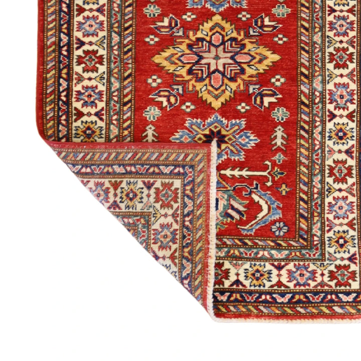 2'8" x 3'7" RED AND IVORY KAZAK GEOMETRIC PAKISTANI RUG