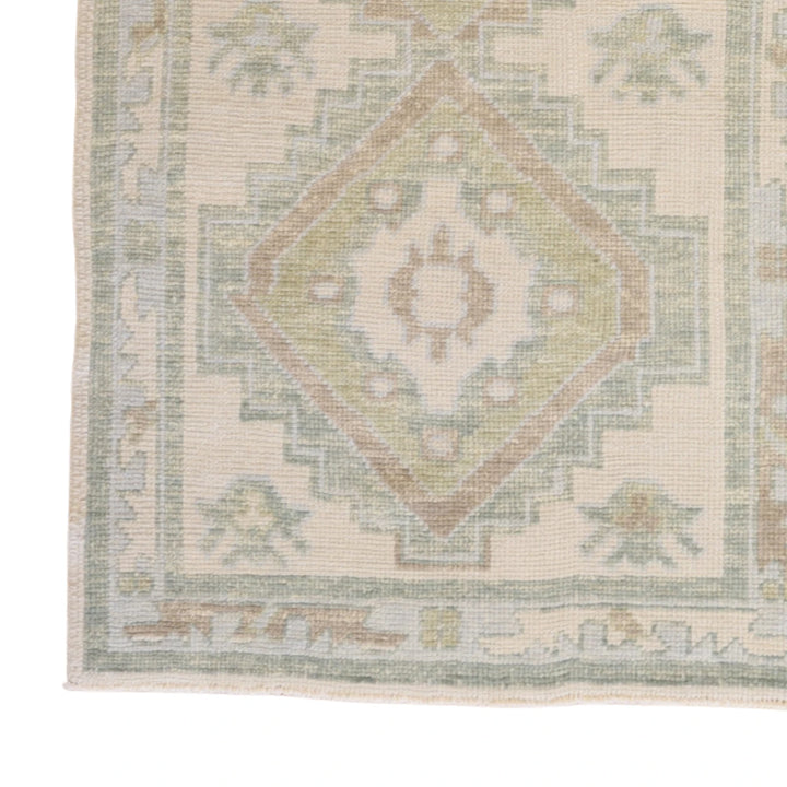 2'11" x 5'0" IVORY AND BLUE OUSHAK GEOMETRIC TURKISH RUG