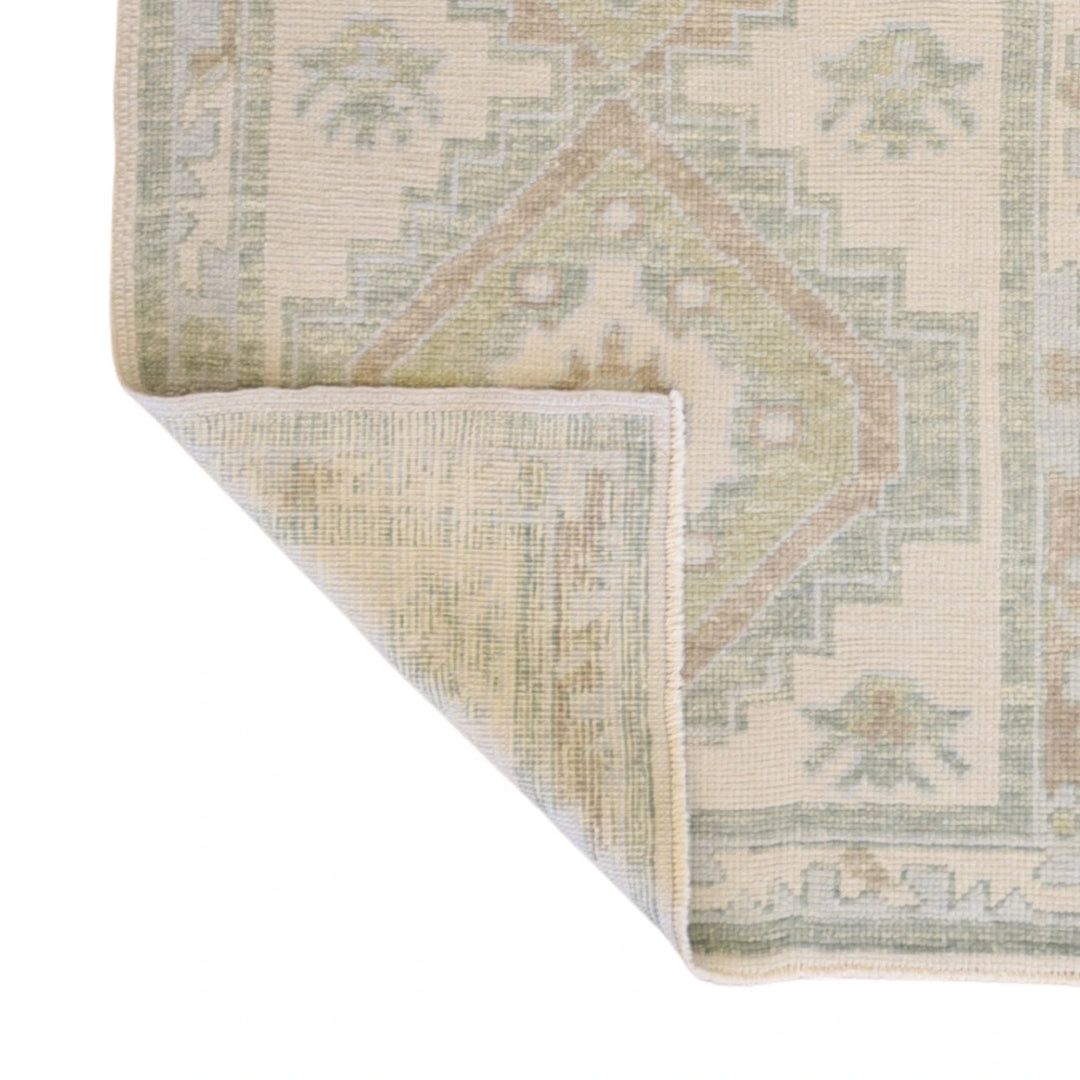 2'11" x 5'0" IVORY AND BLUE OUSHAK GEOMETRIC TURKISH RUG