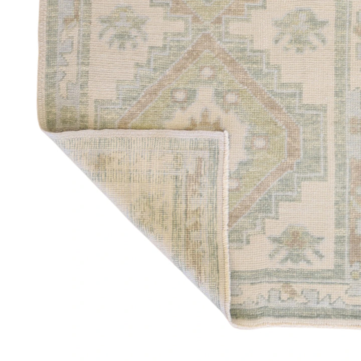 2'11" x 5'0" IVORY AND BLUE OUSHAK GEOMETRIC TURKISH RUG