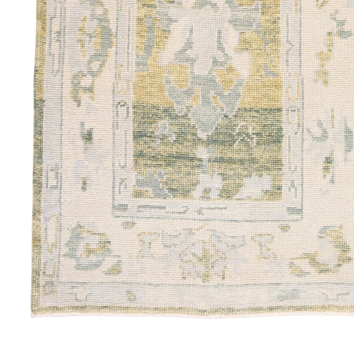 3'1" x 5'1" GREEN AND IVORY OUSHAK GEOMETRIC TURKISH RUG