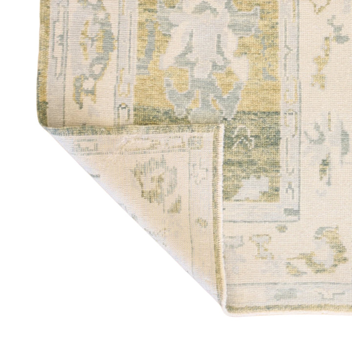 3'1" x 5'1" GREEN AND IVORY OUSHAK GEOMETRIC TURKISH RUG