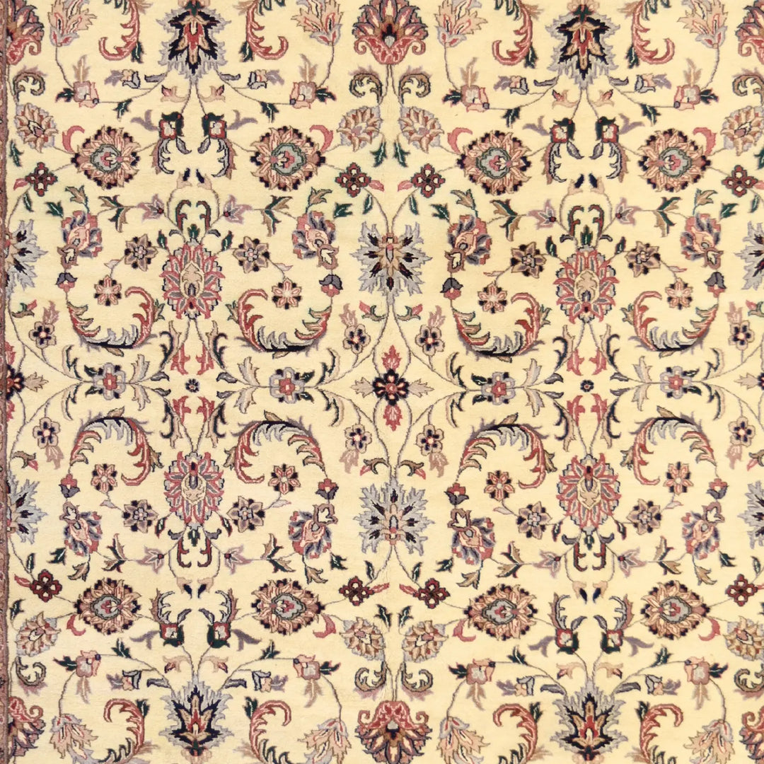 9'   7" x  14'   9" WHITE AND BLUE KASHAN FLORAL INDIAN RUG