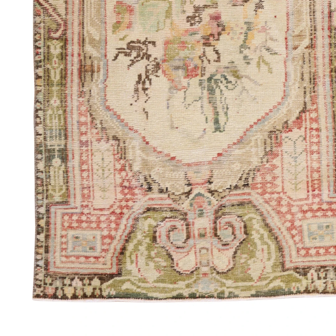3'1" x 6'0" IVORY AND GREEN ANATOLIA GEOMETRIC TURKISH RUG