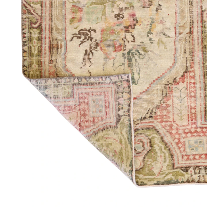 3'1" x 6'0" IVORY AND GREEN ANATOLIA GEOMETRIC TURKISH RUG
