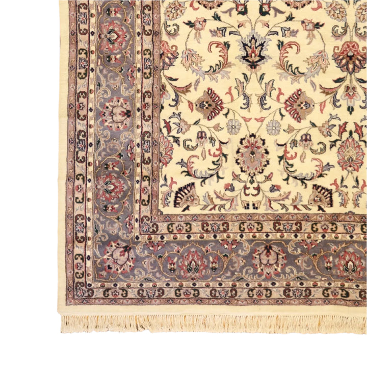 9'   7" x  14'   9" WHITE AND BLUE KASHAN FLORAL INDIAN RUG