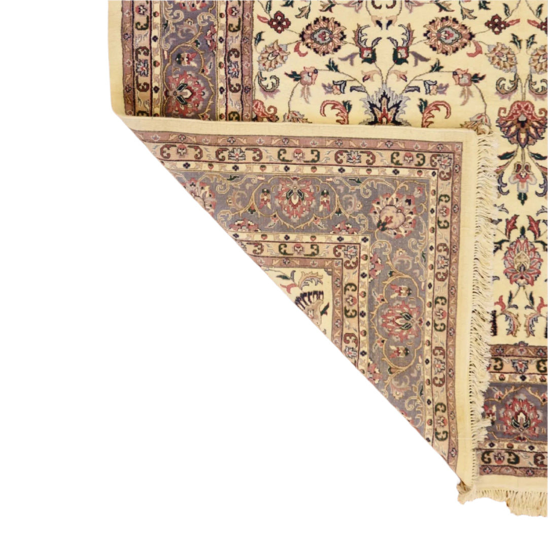 9'   7" x  14'   9" WHITE AND BLUE KASHAN FLORAL INDIAN RUG