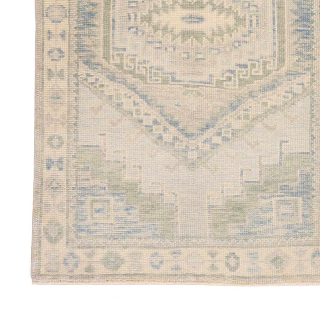 3'1" x 5'1" BLUE AND BEIGE OUSHAK GEOMETRIC TURKISH RUG