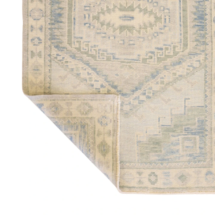 3'1" x 5'1" BLUE AND BEIGE OUSHAK GEOMETRIC TURKISH RUG